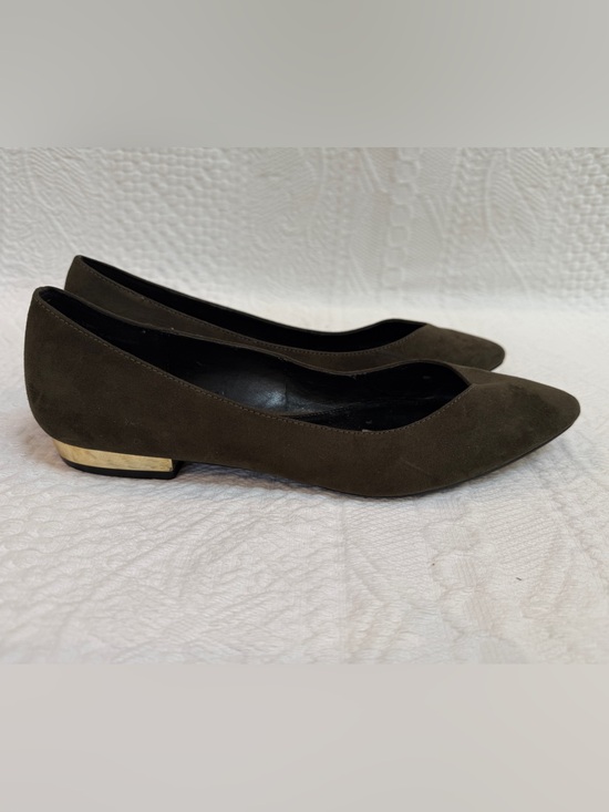 Coach Shoes - Coach Women’s Olive Green Suede Pointed Toe Ballet Flats Gold Accent Sz 8.5